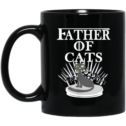 Father of Cats Gray cat sitting on Throne Pet Lover 11 oz. Black Mug Black / One Size Drinkware - Genius New Invention
