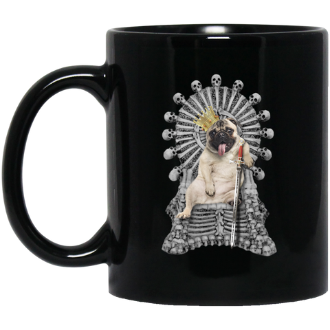 Pug Dog on a Bone Throne Funny Dog Lover Gifts 11 oz. Black Mug Black / One Size Drinkware - Genius New Invention
