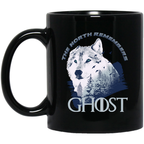 Ghost Lone Wolf in forest game day or winning the throne 11 oz. Black Mug Black / One Size Drinkware - Genius New Invention