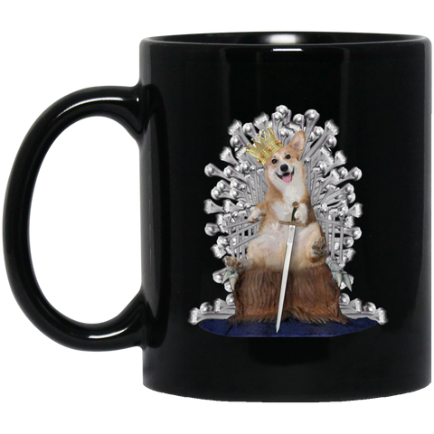 Corgi Dog on a Throne Funny Dog Lover Gifts 11 oz. Black Mug Black / One Size Drinkware - Genius New Invention