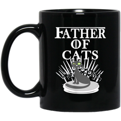 Father of Cats  Gray cat sitting on Throne Pet Lover 11 oz. Black Mug