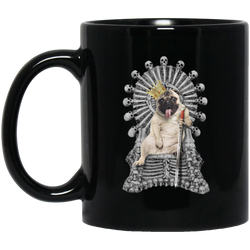 Pug Dog on a Bone Throne  Funny Dog Lover  Gifts 11 oz. Black Mug