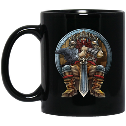 Viking On Throne Crow Sword Nordic Norse Valhalla  Tank Top 11 oz. Black Mug