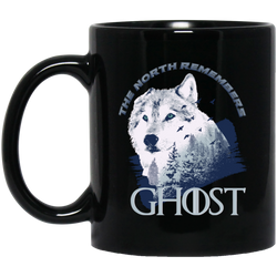 Ghost Lone Wolf in forest game day or winning the throne 11 oz. Black Mug